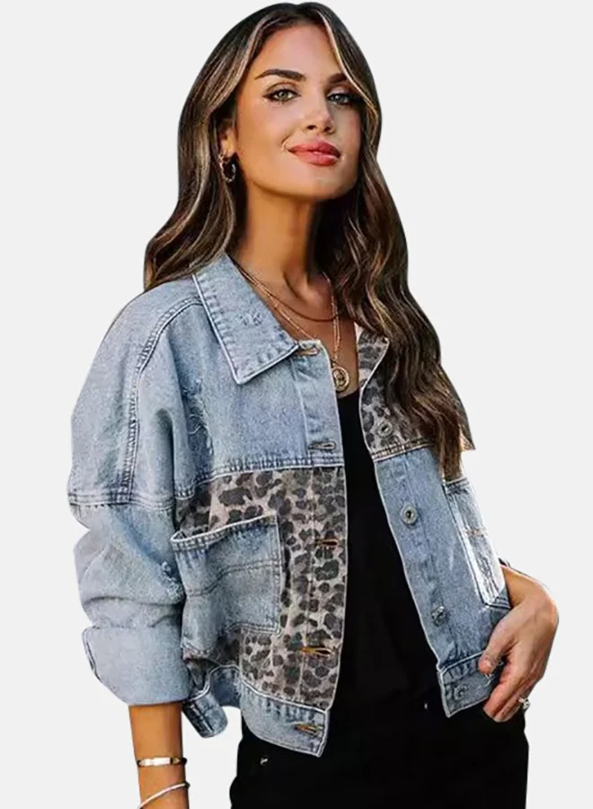 يونيكي Blue Collared Long Sleeve Denim Jacket