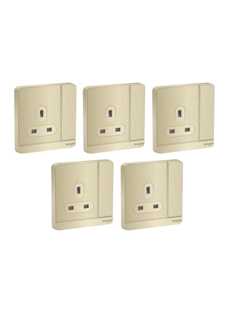 Schneider Electric AvatarOn, switched socket, 3P, 13 A, 250 V, LED, Metal Gold Hairline (Model Number - E8315N_GH_G12) - Pack of 5