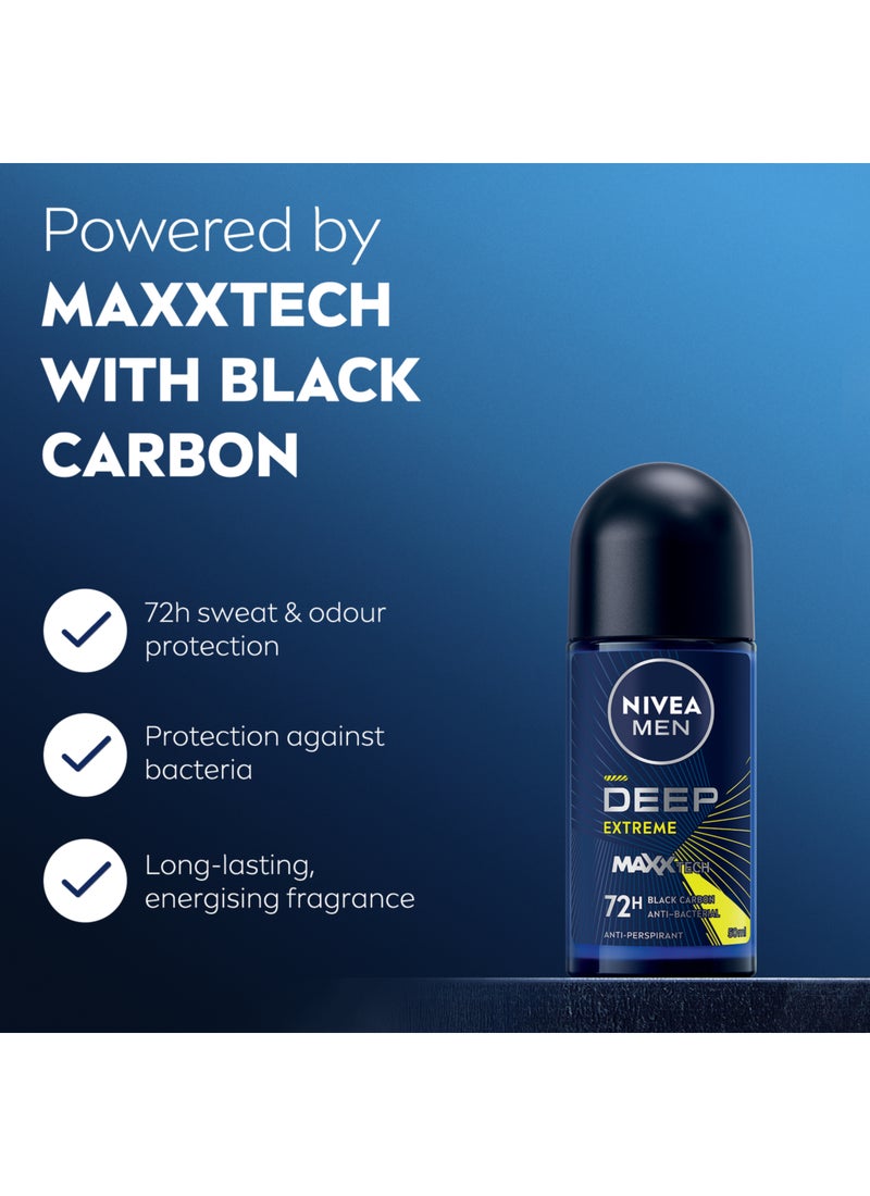Nivea مزيل عرق رول أون للرجال ديب إكستريم ماكس تكنولوجي مع كربون أسود 72 ساعة - Image 2