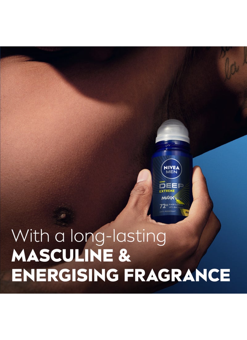 Nivea مزيل عرق رول أون للرجال ديب إكستريم ماكس تكنولوجي مع كربون أسود 72 ساعة - Image 4