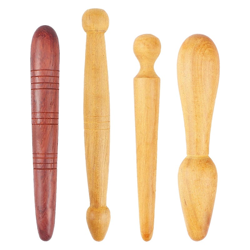 UPIQNG 4PCS Massage Wooden Stick Small Muscle Scraper Manual Back Neck Foot Massager Smooth Wood Rod Acupuncture Point Massager Therapy Tool