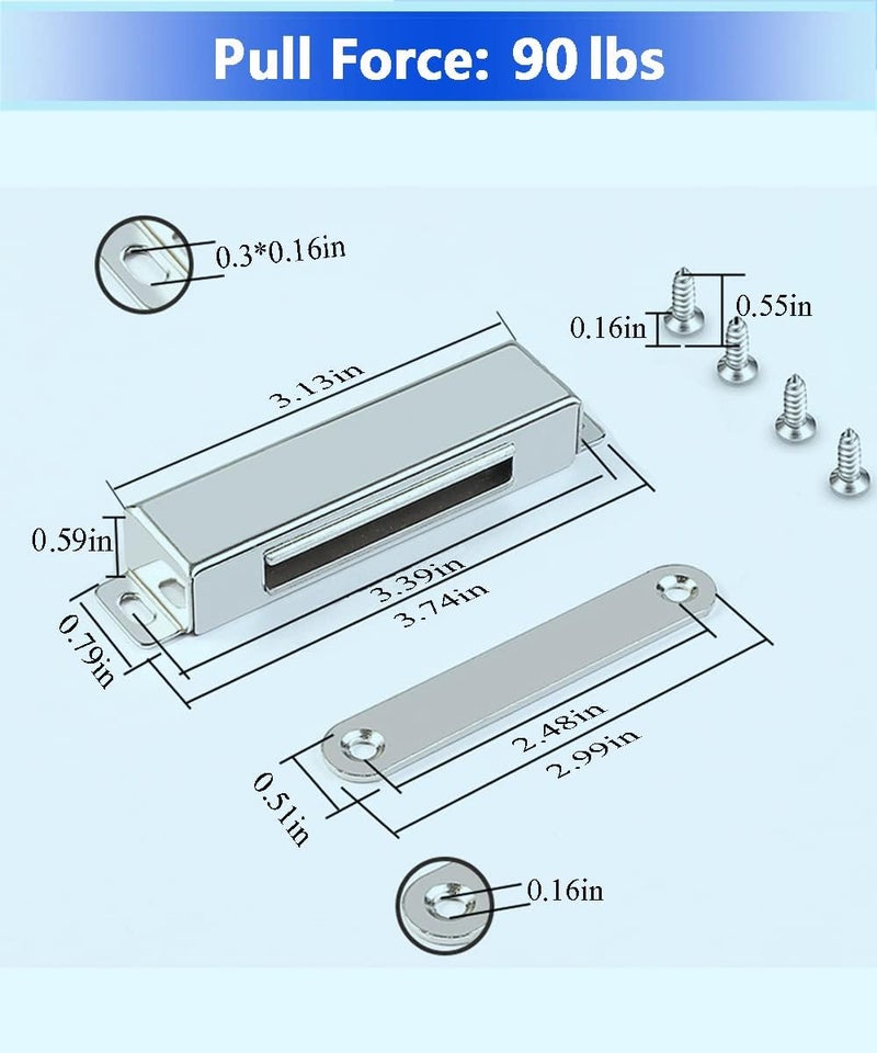 WOOCH Door Magnetic Catch - 90lb High Magnetic Stainless Steel Heavy Duty Catch for Kitchen Bathroom Cupboard Wardrobe Closet Closures Cabinet Door Drawer Latch (3.7 in Black, 2-Pack) - Image 2