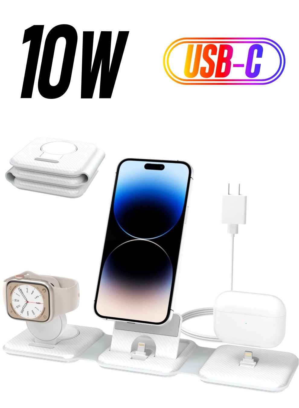 Foldable 3 in 1 Charging Station, Protable Travel Charger Dock Stand for iPhone Multiple Devices, 10W Fast Charging Pad for iPhone 14 Pro Max/13/12/11/X, For Airpods, For Apple Watch 8/Ultra/7/6/SE/5