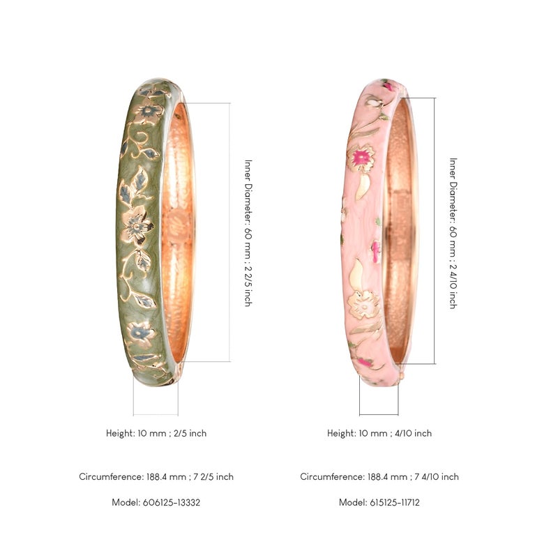 UJOY Elegant Bracelet Plated Enameled Jewelry Spring Hinge Metal Cuff Cloisonne Bangles Set Gift Box Packed 55A82-55A111 Green Pink - Image 3