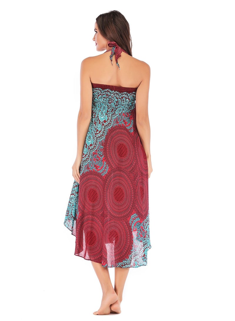 Loquat Casual Dress Half Skirt Beach Vacation Skirt Two Dresses Full Skirt Red  - Image 2