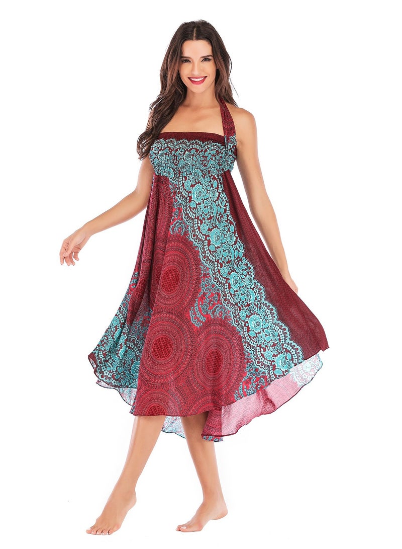 Loquat Casual Dress Half Skirt Beach Vacation Skirt Two Dresses Full Skirt Red  - Image 1