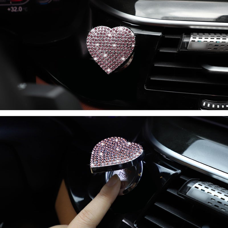 TOMALL Bling Car Engine Start Cap Diamond Crystal Push Start Ring Sparkly Accessories Heart Bling Ignition Button Rhinestone Emblem Trim Universal (Pink) - Image 5