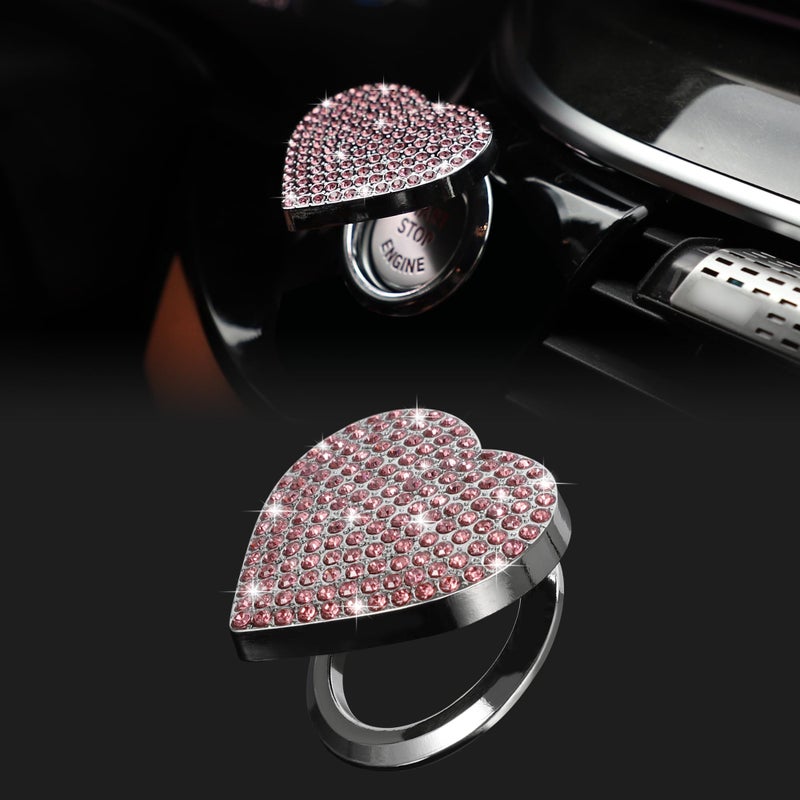 TOMALL Bling Car Engine Start Cap Diamond Crystal Push Start Ring Sparkly Accessories Heart Bling Ignition Button Rhinestone Emblem Trim Universal (Pink) - Image 1
