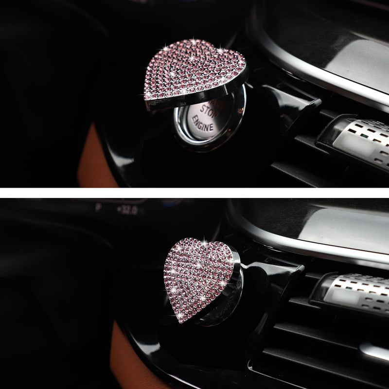 TOMALL Bling Car Engine Start Cap Diamond Crystal Push Start Ring Sparkly Accessories Heart Bling Ignition Button Rhinestone Emblem Trim Universal (Pink) - Image 4