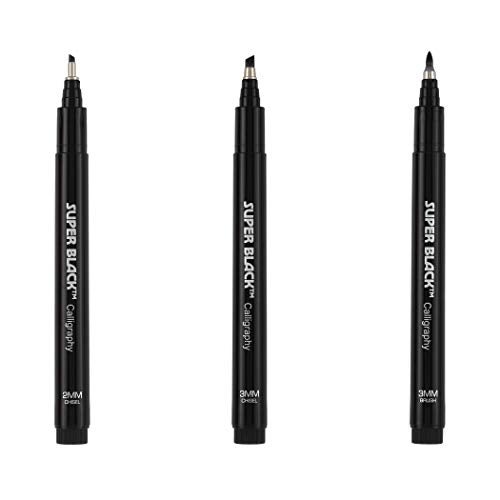 Creative Mark Calligraphy & Fineliner Pen Set of 3 Lettering & Calligraphy Drawing - Super Black, Permanent, Waterproof, & Acid-Free Chisel Nylon-Nibs Pens & Medium Brush Tip - Image 1