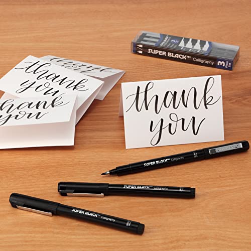 Creative Mark Calligraphy & Fineliner Pen Set of 3 Lettering & Calligraphy Drawing - Super Black, Permanent, Waterproof, & Acid-Free Chisel Nylon-Nibs Pens & Medium Brush Tip - Image 4