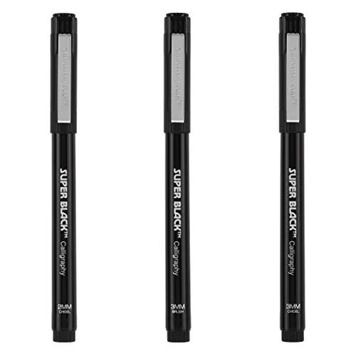 Creative Mark Calligraphy & Fineliner Pen Set of 3 Lettering & Calligraphy Drawing - Super Black, Permanent, Waterproof, & Acid-Free Chisel Nylon-Nibs Pens & Medium Brush Tip - Image 3