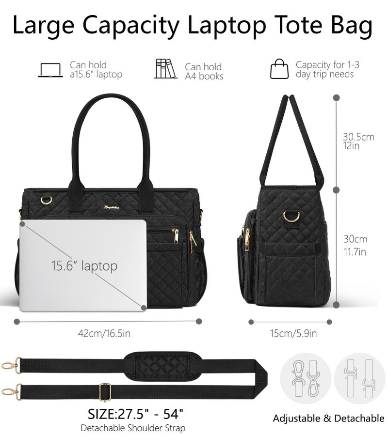 Bagstellar Teacher Tote Bags for Women, 15.6 inch Laptop Work Tote Nurse Bible Bag With Large Cup Holder & Insulated Pocket Quilted Shoulder Handbag Laptop Briefcase for Work, Daily, School, Travel, Gifts - Image 4