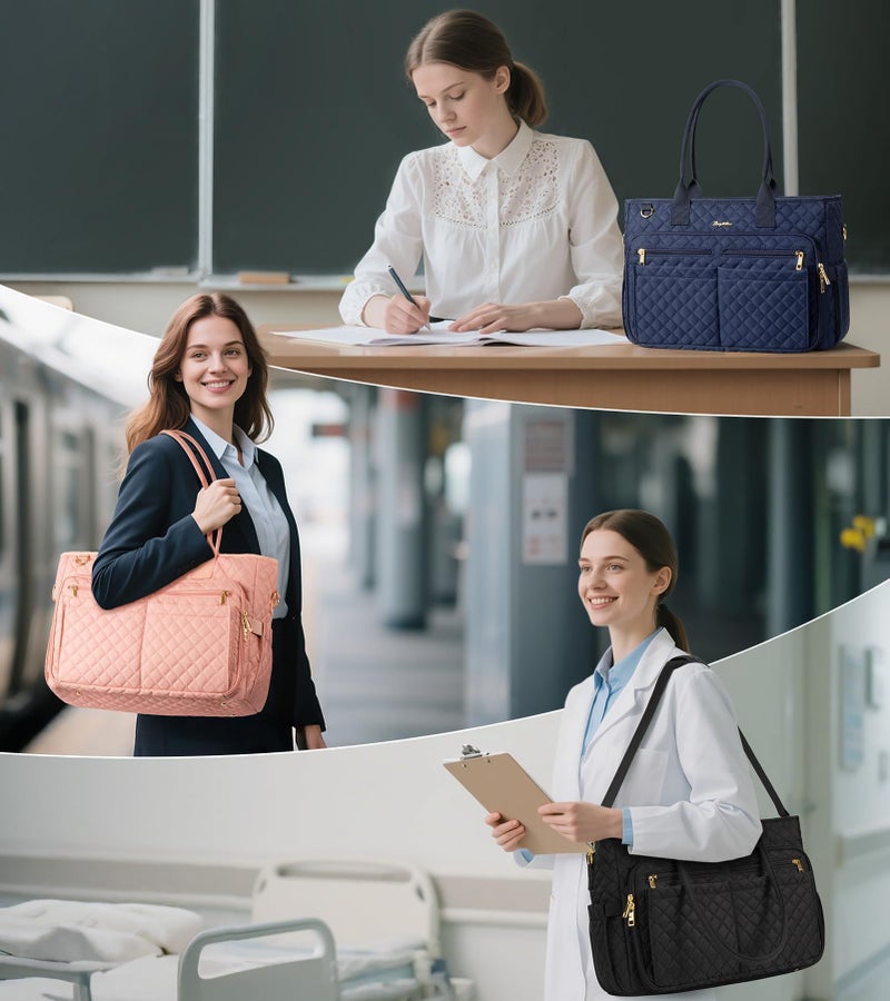 Bagstellar Teacher Tote Bags for Women, 15.6 inch Laptop Work Tote Nurse Bible Bag With Large Cup Holder & Insulated Pocket Quilted Shoulder Handbag Laptop Briefcase for Work, Daily, School, Travel, Gifts - Image 2