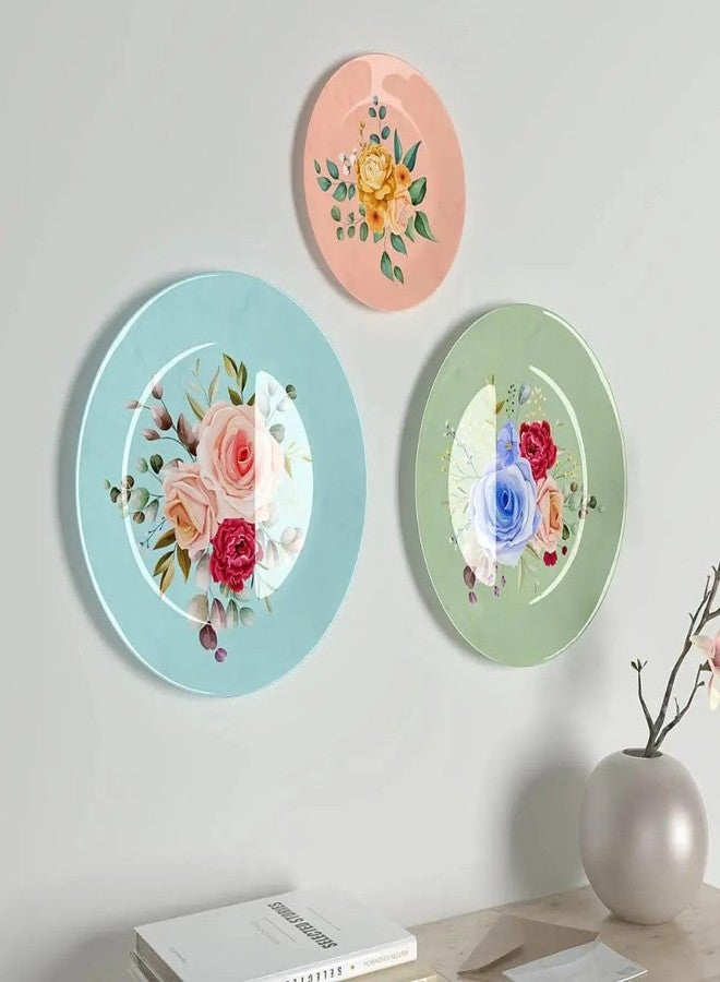 WOODHANG Elegant Floral Decorative Wall Plates - Set of 3|Modern Botanical Wall Art with Pastel Roses, Peonies, and Greenery|Artistic Home Décor Item for Living Room, Bedroom, and Office - Image 2