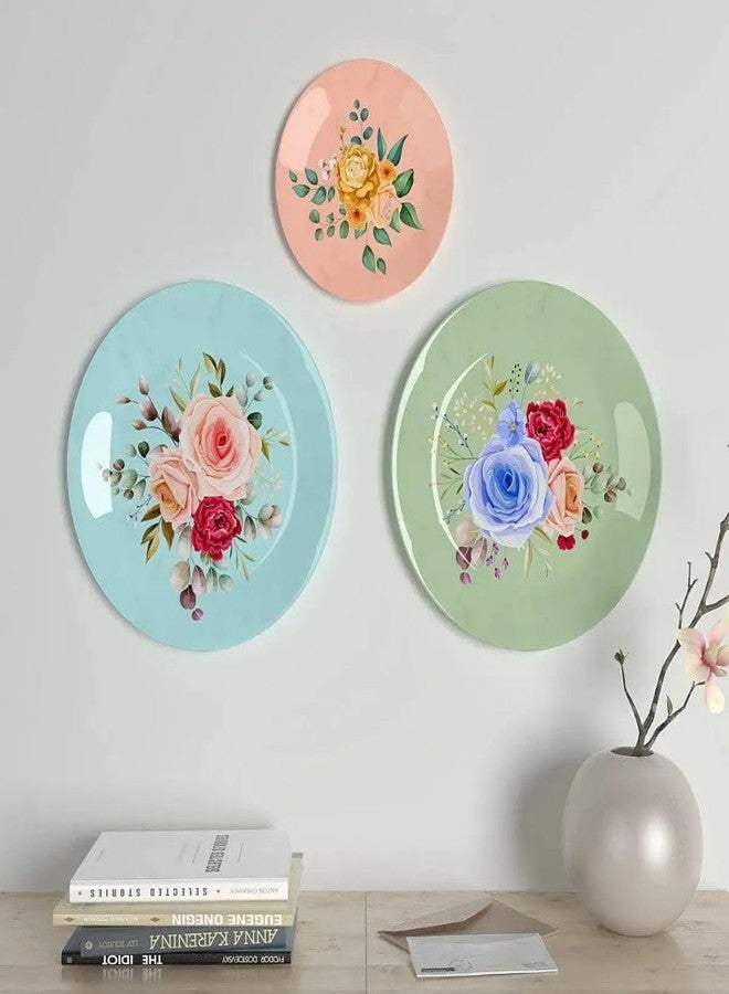 WOODHANG Elegant Floral Decorative Wall Plates - Set of 3|Modern Botanical Wall Art with Pastel Roses, Peonies, and Greenery|Artistic Home Décor Item for Living Room, Bedroom, and Office - Image 1