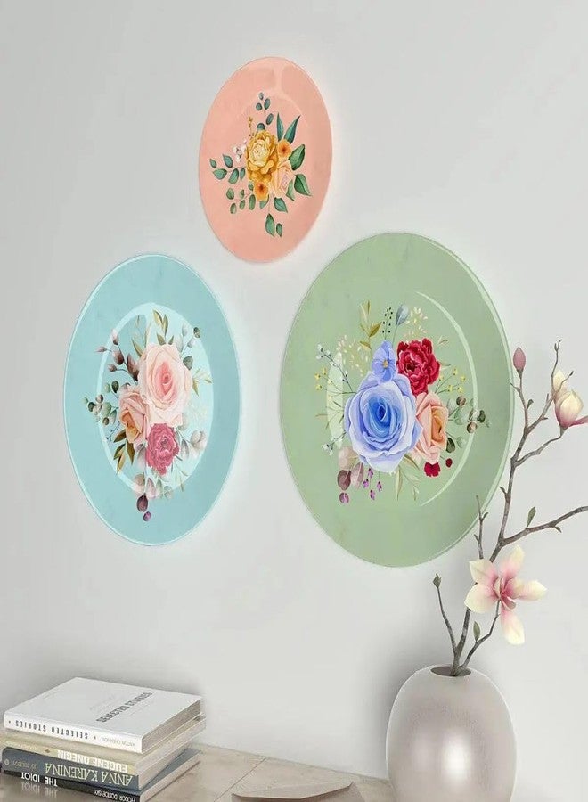 WOODHANG Elegant Floral Decorative Wall Plates - Set of 3|Modern Botanical Wall Art with Pastel Roses, Peonies, and Greenery|Artistic Home Décor Item for Living Room, Bedroom, and Office - Image 3