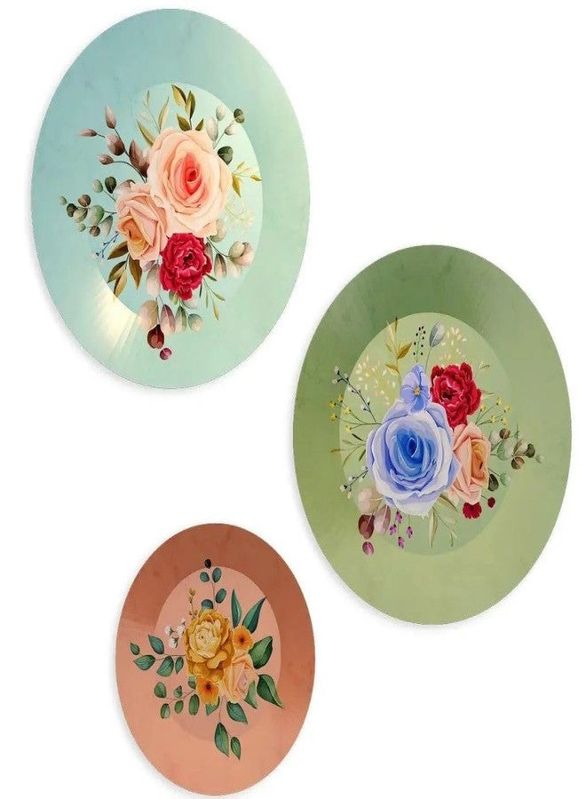 WOODHANG Elegant Floral Decorative Wall Plates - Set of 3|Modern Botanical Wall Art with Pastel Roses, Peonies, and Greenery|Artistic Home Décor Item for Living Room, Bedroom, and Office - Image 4
