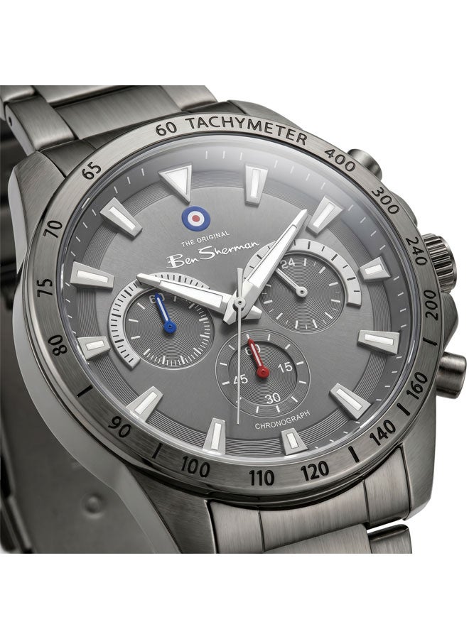 Ben Sherman Liverpool  Gunmetal Dial Gunmetal Stainless Steel Bracelet Chronograph Watch for Men, 44mm - Image 2