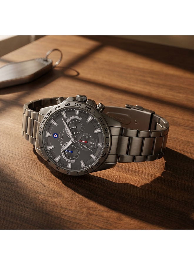 Ben Sherman Liverpool  Gunmetal Dial Gunmetal Stainless Steel Bracelet Chronograph Watch for Men, 44mm - Image 4