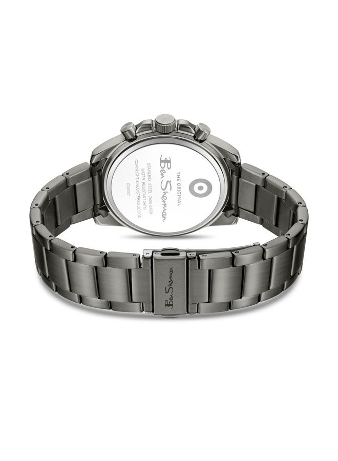 Ben Sherman Liverpool  Gunmetal Dial Gunmetal Stainless Steel Bracelet Chronograph Watch for Men, 44mm - Image 3