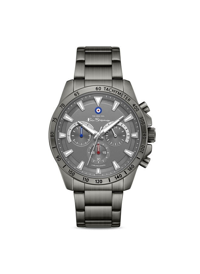 Ben Sherman Liverpool  Gunmetal Dial Gunmetal Stainless Steel Bracelet Chronograph Watch for Men, 44mm - Image 1