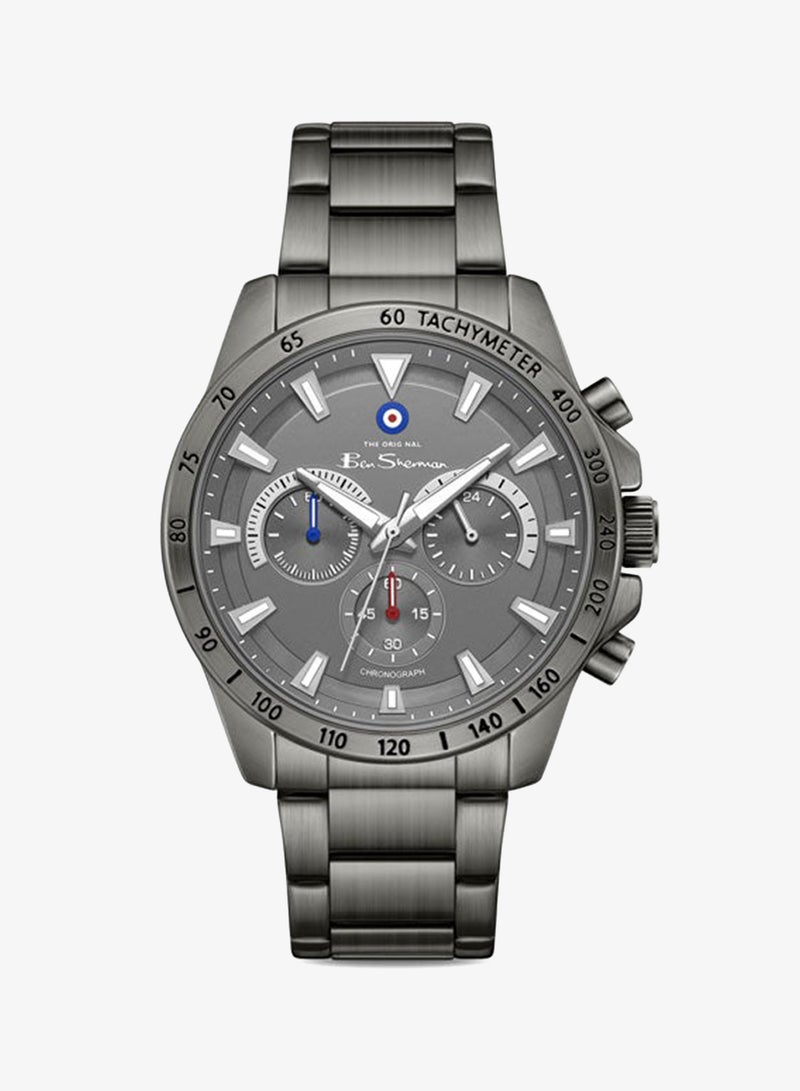 Ben Sherman Liverpool  Gunmetal Dial Gunmetal Stainless Steel Bracelet Chronograph Watch for Men, 44mm - Image 1