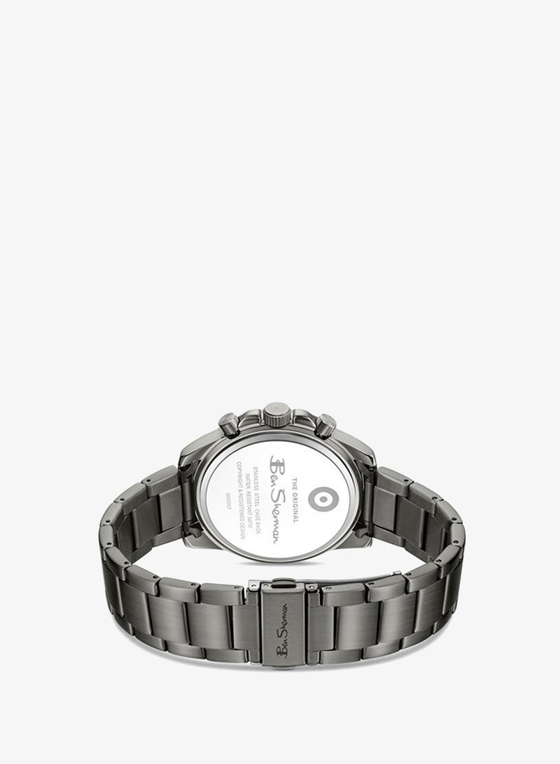 Ben Sherman Liverpool  Gunmetal Dial Gunmetal Stainless Steel Bracelet Chronograph Watch for Men, 44mm - Image 3