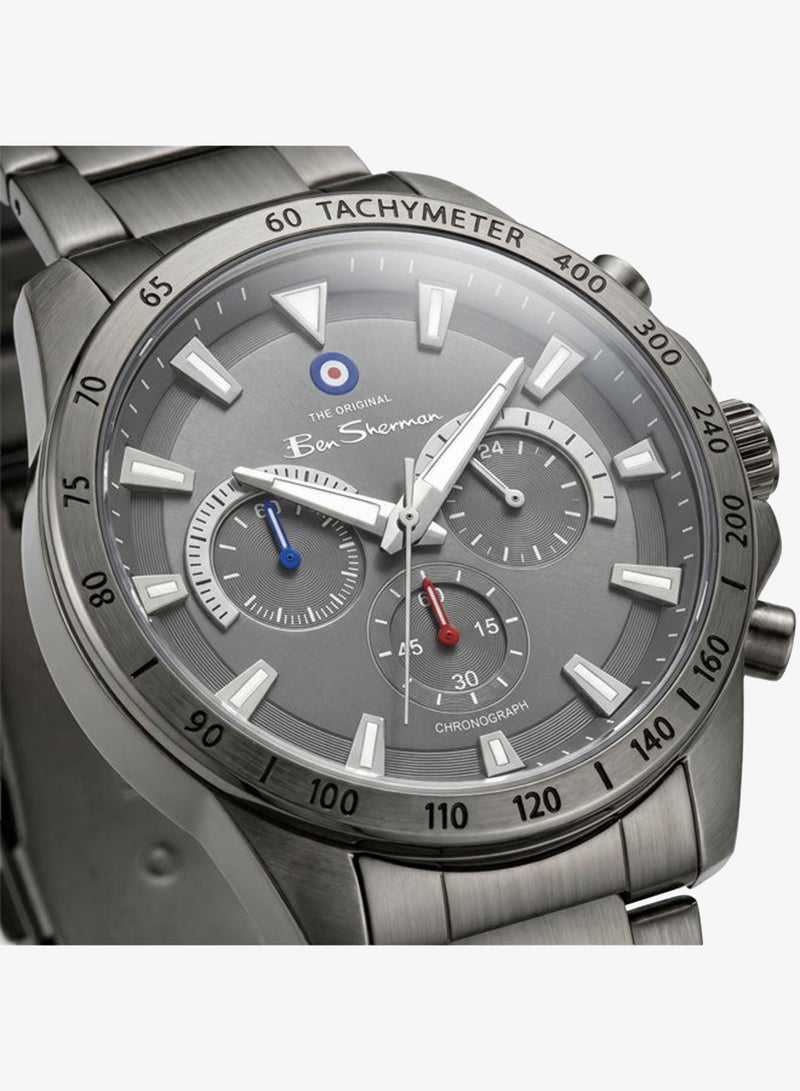 Ben Sherman Liverpool  Gunmetal Dial Gunmetal Stainless Steel Bracelet Chronograph Watch for Men, 44mm - Image 2