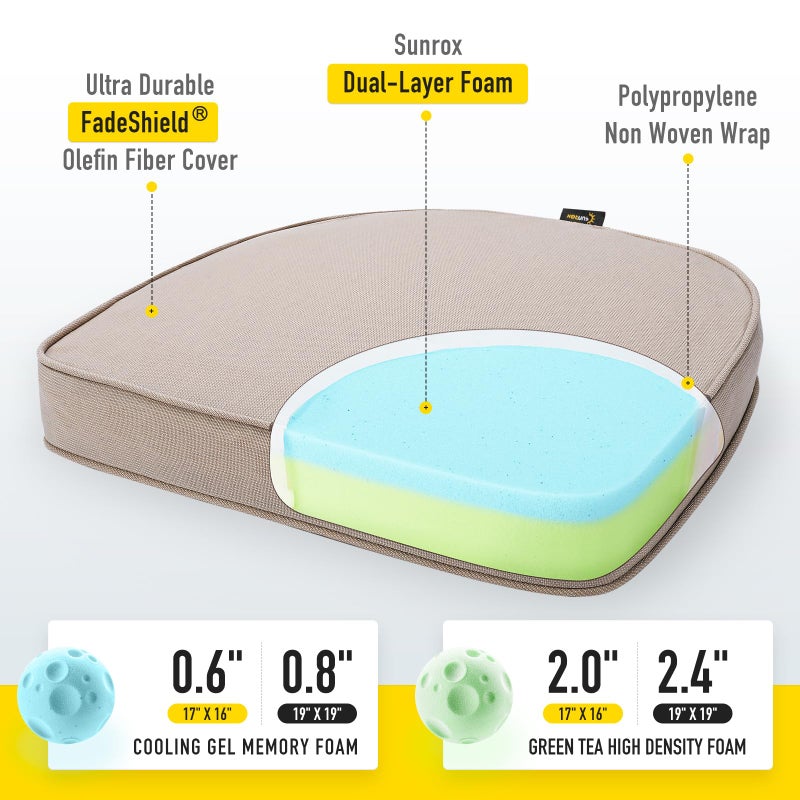 SUNROX Gel Memory Foam Chair Cushions, FadeShield Water-, Stain-Resistant Durable Reversible Seat Cushion Pads with Ties for Indoor/Outdoor Kitchen Dining Office 17"x16" Set of 6, Husk Birch - Image 2