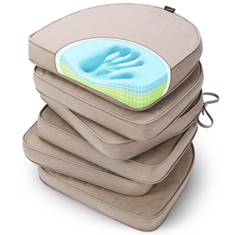 SUNROX Gel Memory Foam Chair Cushions, FadeShield Water-, Stain-Resistant Durable Reversible Seat Cushion Pads with Ties for Indoor/Outdoor Kitchen Dining Office 17"x16" Set of 6, Husk Birch - Image 1
