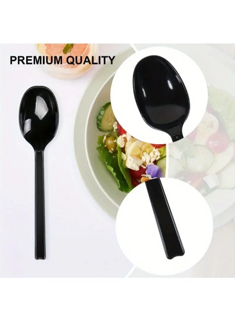 كوالتي 50 قطعة ملاعق بلاستيكية للاستعمال مرة واحدة، ملاعق سوداء متينة ثقيلة الوزن - Image 5