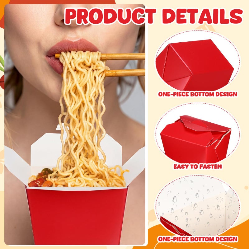 Affrolling 100 Pack 16 oz Chinese Take out Boxes Paper Take Home Boxes, Leakproof Greaseproof Food Containers Stackable Paper Food Containers for Restaurant Catering Event and Party(Red) - Image 3