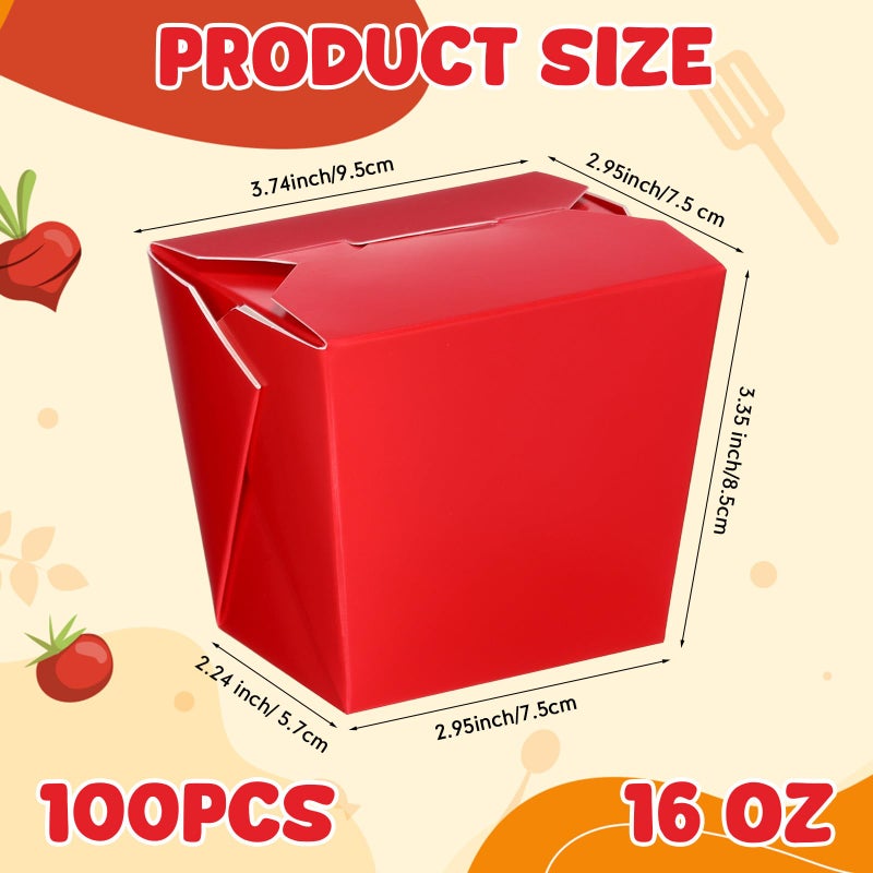 Affrolling 100 Pack 16 oz Chinese Take out Boxes Paper Take Home Boxes, Leakproof Greaseproof Food Containers Stackable Paper Food Containers for Restaurant Catering Event and Party(Red) - Image 2