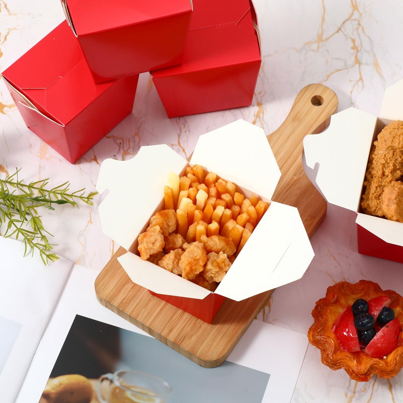 Affrolling 100 Pack 16 oz Chinese Take out Boxes Paper Take Home Boxes, Leakproof Greaseproof Food Containers Stackable Paper Food Containers for Restaurant Catering Event and Party(Red) - Image 4