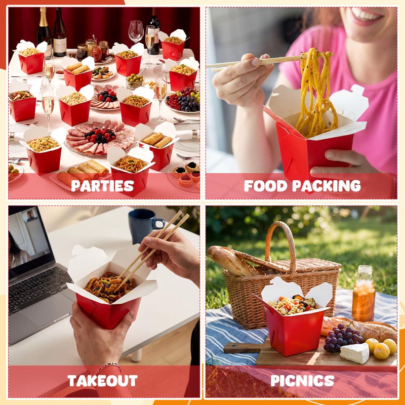 Affrolling 100 Pack 16 oz Chinese Take out Boxes Paper Take Home Boxes, Leakproof Greaseproof Food Containers Stackable Paper Food Containers for Restaurant Catering Event and Party(Red) - Image 5