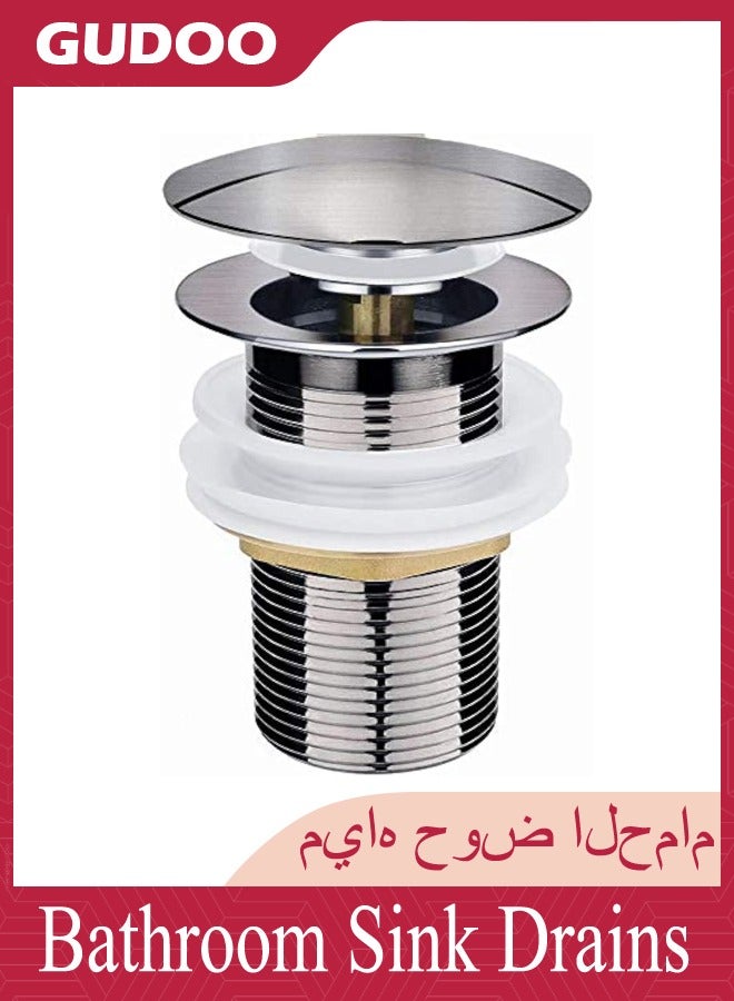 GUDOO التصريف الحديث لحوض المغسلة غير المشقوق مع سدادة نابضة مطلية بالنيكل بنظام النقر.  - Image 1
