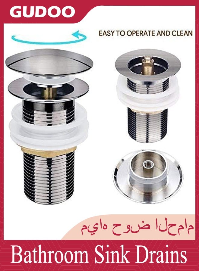 GUDOO التصريف الحديث لحوض المغسلة غير المشقوق مع سدادة نابضة مطلية بالنيكل بنظام النقر.  - Image 2