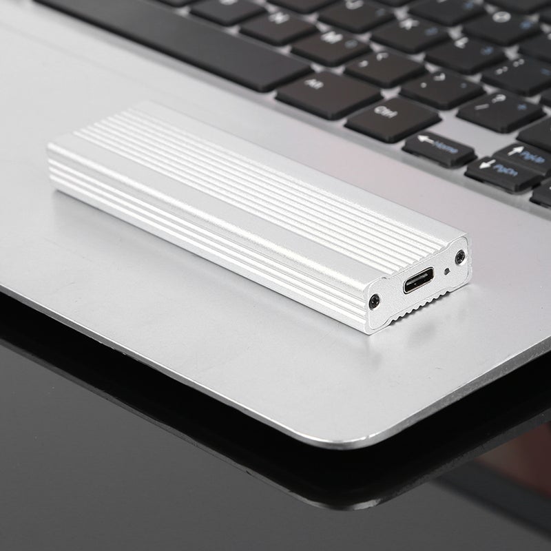 حافظة أقراص تخزين محمولة بروتوكول مزدوج M.2 NVMe/SATA USB3.1 Type-C مقفلة على الخارج من نوع SSD مع غلاف من سبائك الألومنيوم لون فضي - Image 2