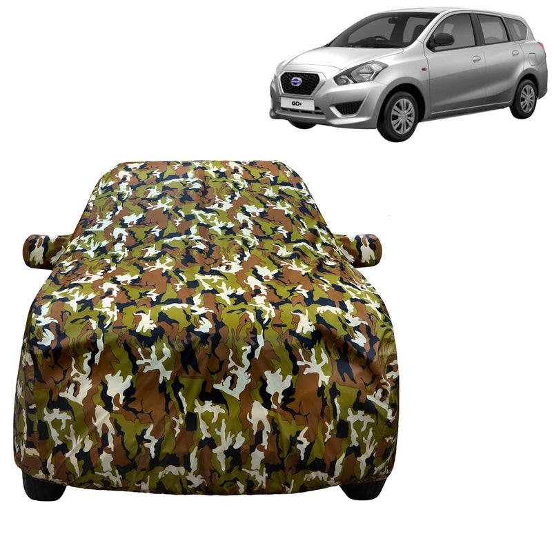 VYAS 100% Waterproof Car Body Cover for Datsun Redi Go Plus 2018-2022 with Mirror Pocket Triple Stitched Belt & Buckle Fitting Dual Elastic, Durable Material Jungle Print Camouflage Design - Image 1
