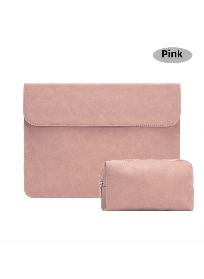Suitable For Ipad Inner Bag Apple Notebook Leather Case AIR13 Computer Bag Pro16 Inch Protective Case 15 Ultra-thin-Color:Horizontal [inner Bag + Power Bag] @ Pink-Applicable Model:15.6 Inch