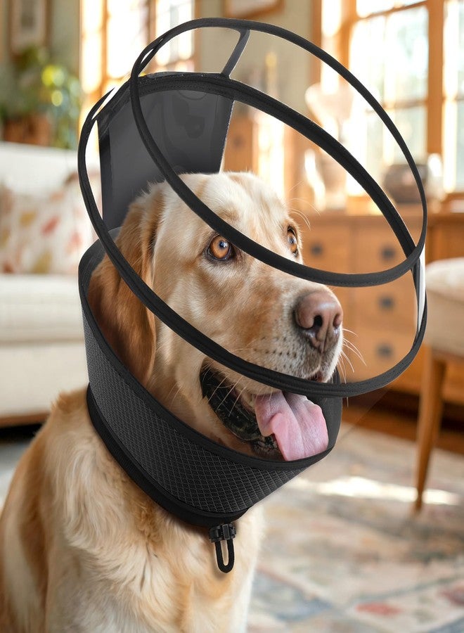 BONTHEE Dog Cone Collar for Dogs,Transparent Soft Dog Cones Alternative for Small Large Medium Size Dog,Adjustable Depth Pet Recovery Collars,Elizabethan Collar for Dogs Stop Licking Wound(Black-L) - Image 1