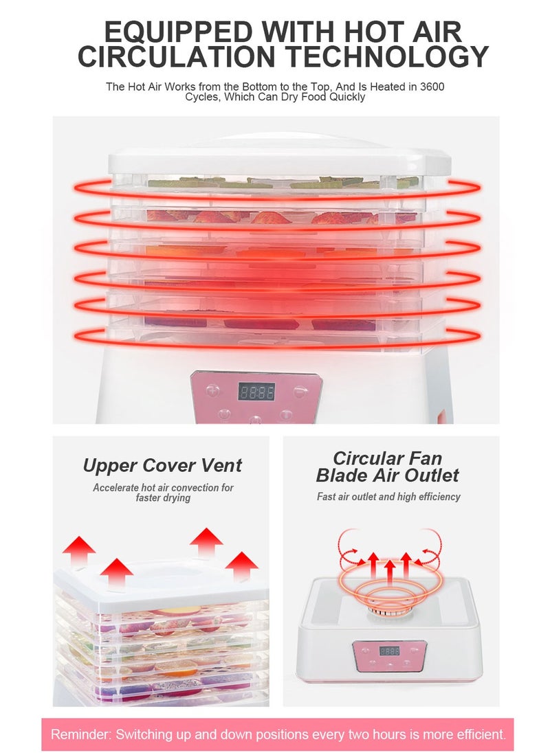 ET-LIFE - Mini Food Dehydrator Machine 5 Trays With Digital Timer And Temperature Control For Fruit Vegetable Meat Beef Jerky 250W S2 Pink - Image 1