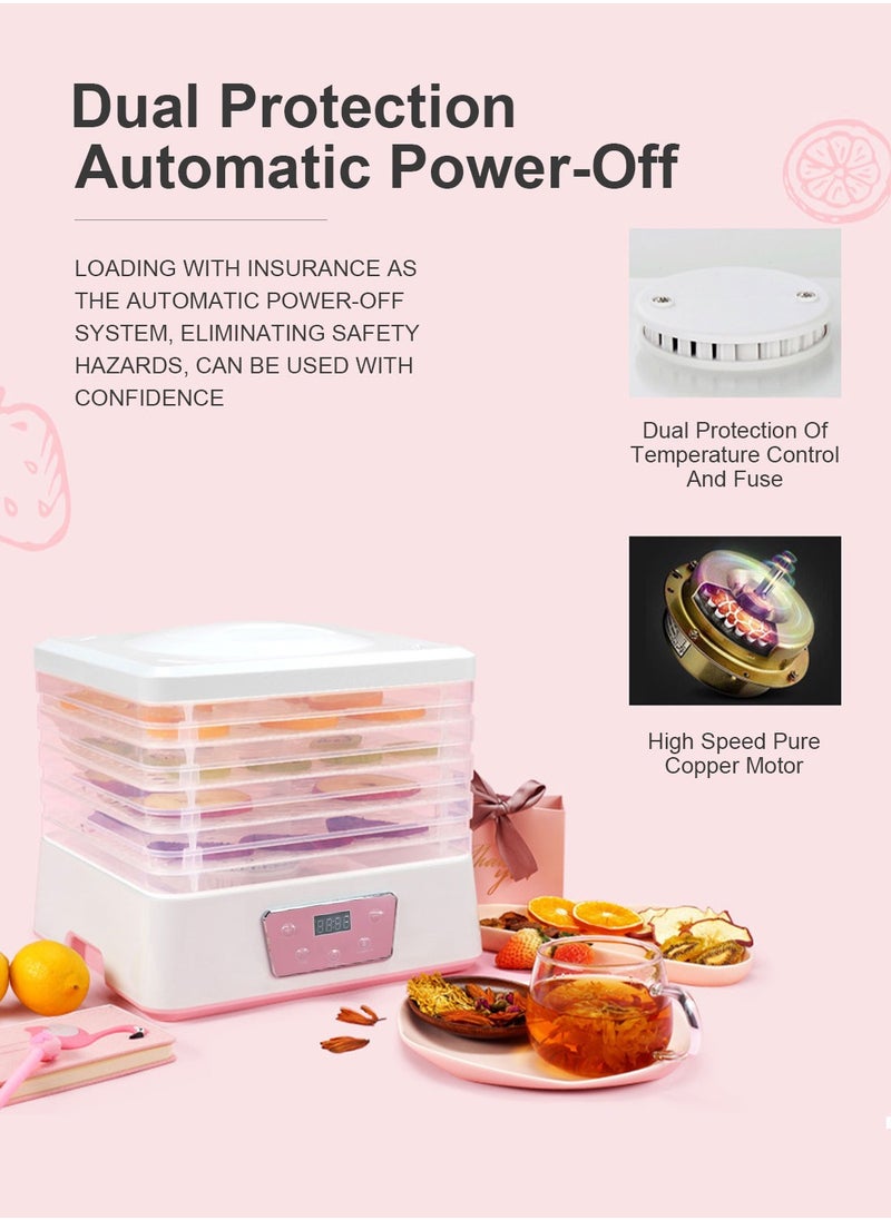 ET-LIFE - Mini Food Dehydrator Machine 5 Trays With Digital Timer And Temperature Control For Fruit Vegetable Meat Beef Jerky 250W S2 Pink - Image 1