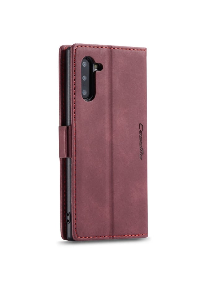 كيس مي جراب جلدي لموبايل سامسونج جلاكسي نوت 10 بلس من كيس مى جراب حماية قابل للطي مع مسند مغناطيسي وفتحات للبطاقات - عنابي - Image 3