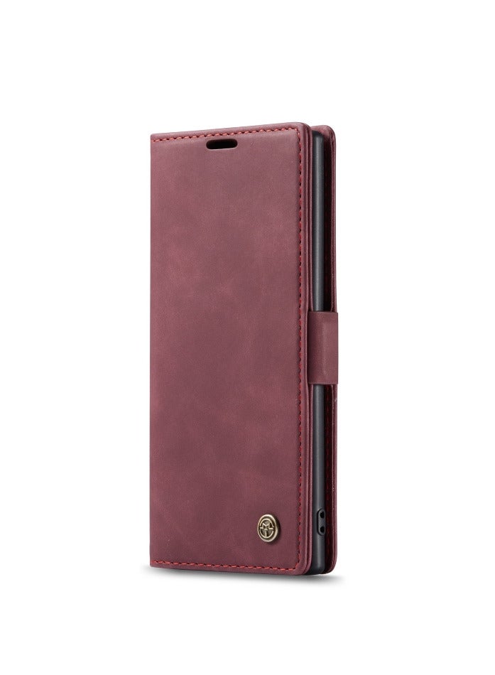 كيس مي جراب جلدي لموبايل سامسونج جلاكسي نوت 10 بلس من كيس مى جراب حماية قابل للطي مع مسند مغناطيسي وفتحات للبطاقات - عنابي - Image 2