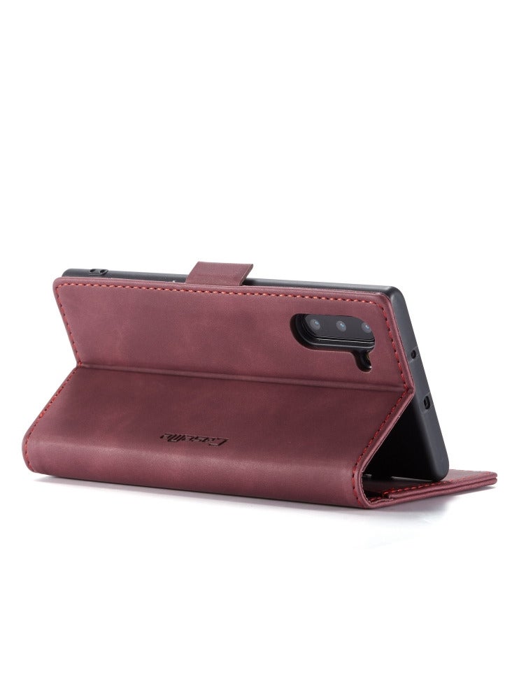 كيس مي جراب جلدي لموبايل سامسونج جلاكسي نوت 10 بلس من كيس مى جراب حماية قابل للطي مع مسند مغناطيسي وفتحات للبطاقات - عنابي - Image 4