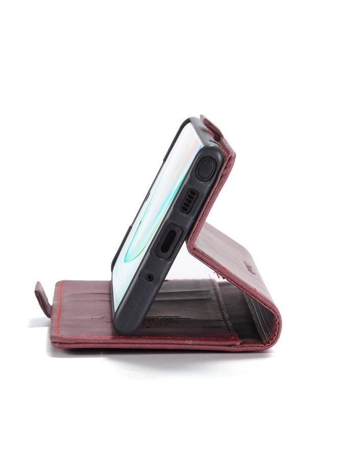 كيس مي جراب جلدي لموبايل سامسونج جلاكسي نوت 10 بلس من كيس مى جراب حماية قابل للطي مع مسند مغناطيسي وفتحات للبطاقات - عنابي - Image 5