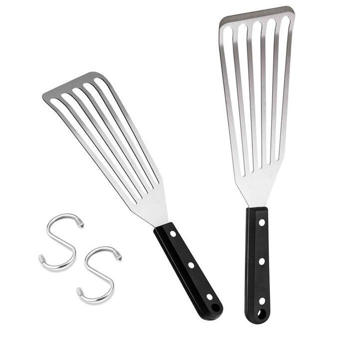 FISH SPATULA 2PIECE STAINLESS STEEL SLOTTED TURNER FOR FLIPPING TURNING FRYING GRILLING METAL SLOTTED SPATULAS GREAT FOR KITCHEN COOKING RIVETED HANDLE DISHWASHER SAFE
