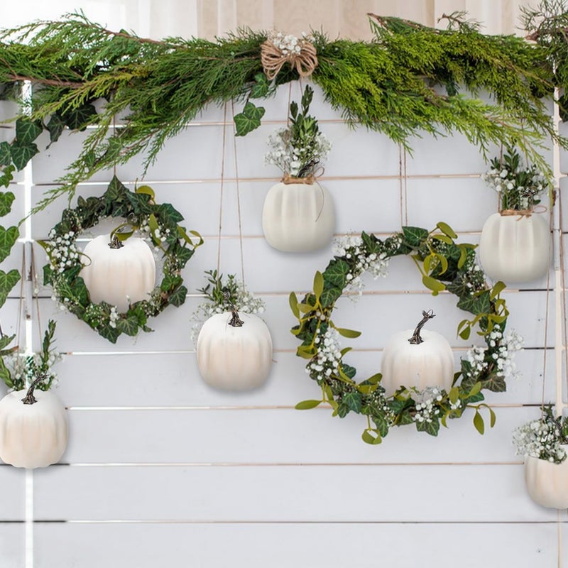 Woration 5 Inch Artificial Fake White Pumpkin Halloween Thanksgiving Cushaw Pumpkin Decoration Faux Vegetable Lifelike Food Model for Autumn Fall Harvest Embellishing & Display - Image 4